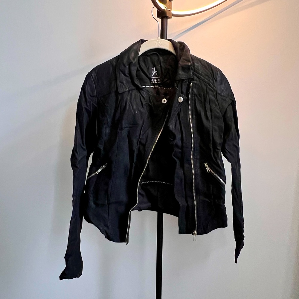 Distressed Upcycled Faux Leather Jacket